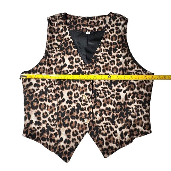 NEW Leopard Print Suite Vest Sz.M Dressy Front Buttons Fitted Animal Print 90s - Picture 8 of 10